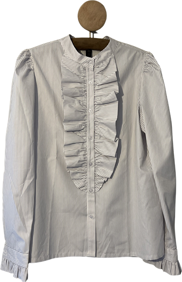 Design By Laerke The Queen Ruffle Shirt Strib- Lysegrå - hvid strib 